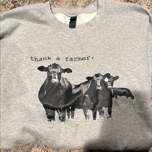 Gildan Gray "thank a farmer." Crewneck Sweatshirt with Cows